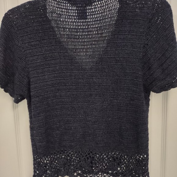 Knit & crochet cropped button down cardigan. Dk navy. EUC - Picture 2 of 3